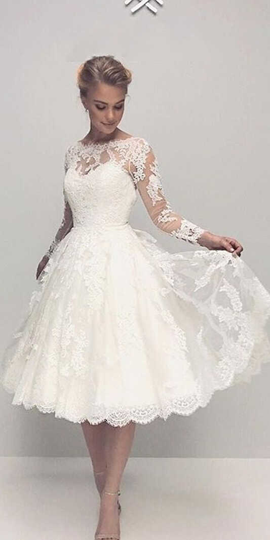 Vintage Ball Gown Long Sleeve Short Wedding Dress – daisystyledress