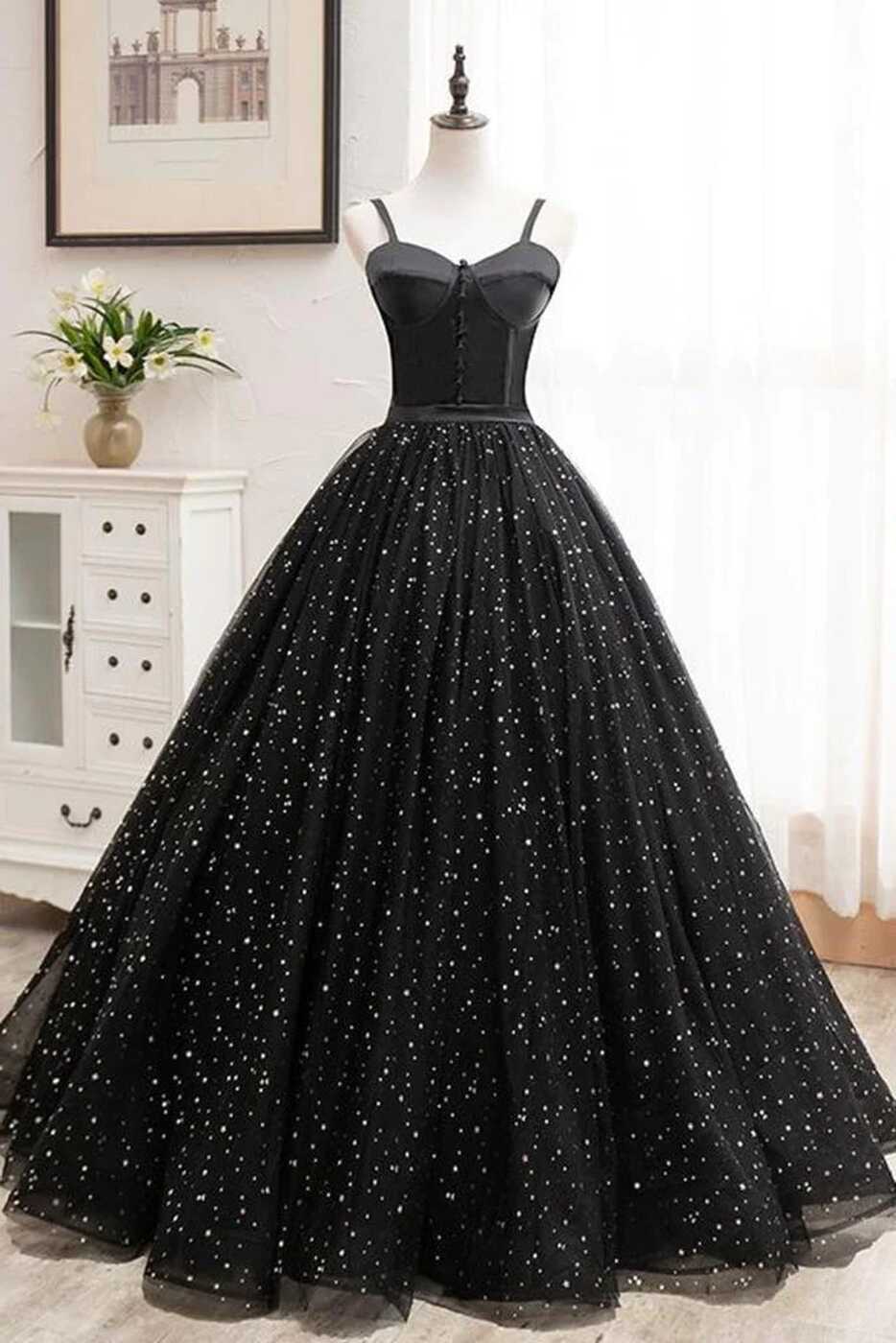 Vintage Ball Gown Princess Black Prom Dresses For Teens Sparkly ...