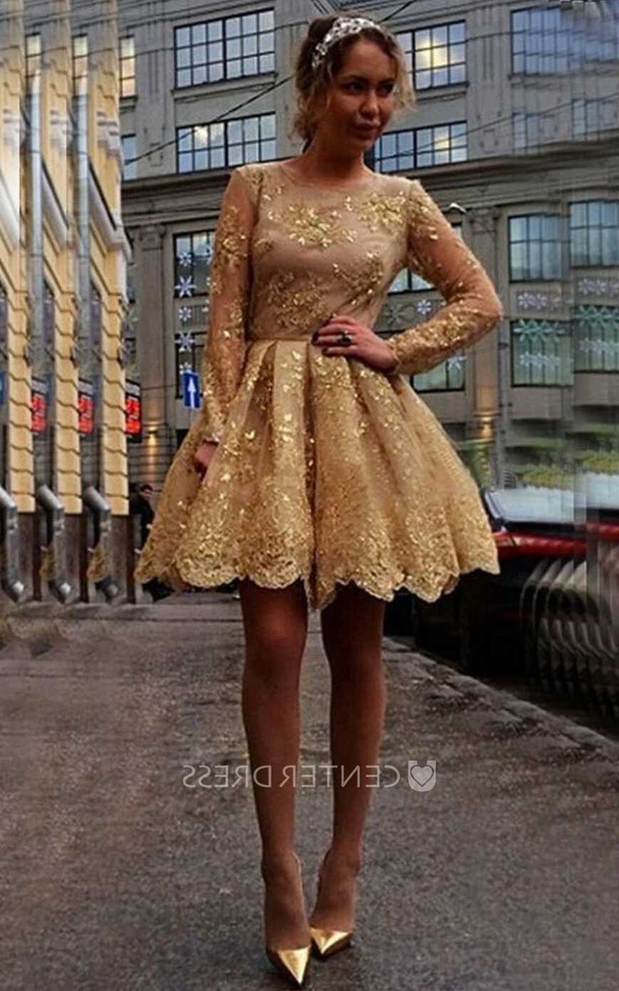 Vintage Gold Sequins Lace A-Line Short Dresses - UCenter Dress