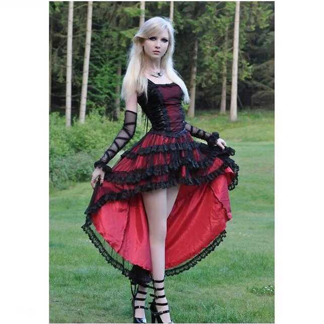 Vintage Gothic High Low Vampire Prom Dress For Girls With Red And ...