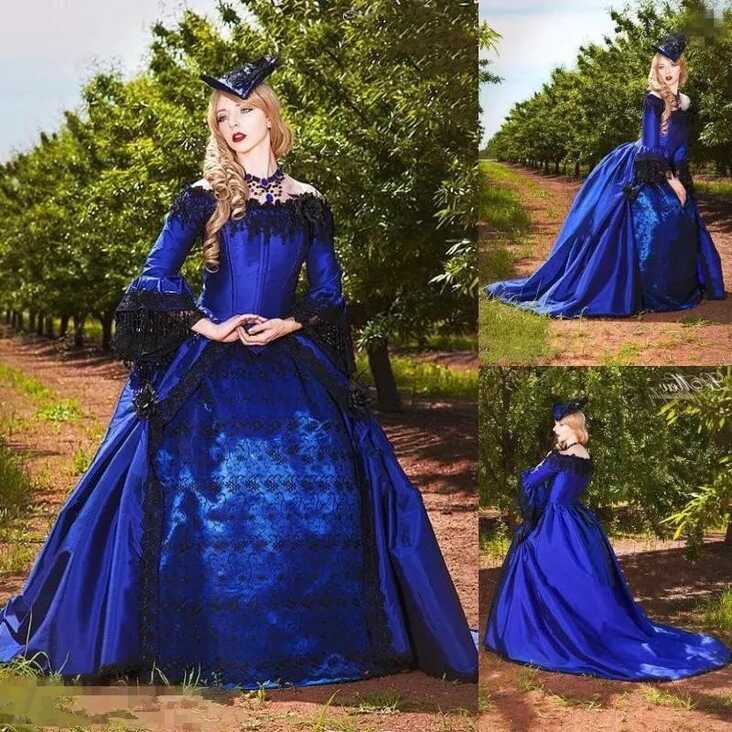 Vintage Gothic Royal Blue Wedding Dress 2022 Royal Blue Princess ...