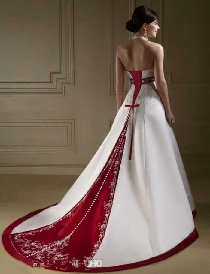 Vintage Gothic White and Red Wedding Dresses Retro Halter Matte ...