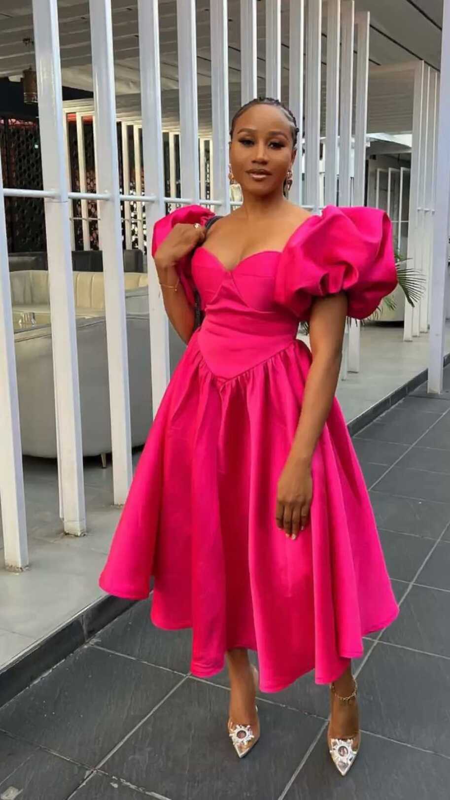 Vintage Hot Pink Satin Midi-length Prom Dress,Hot Pink Formal Gown ...