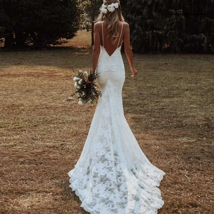 Vintage Lace Mermaid Dress Summer Wedding Dresses Open Back ...