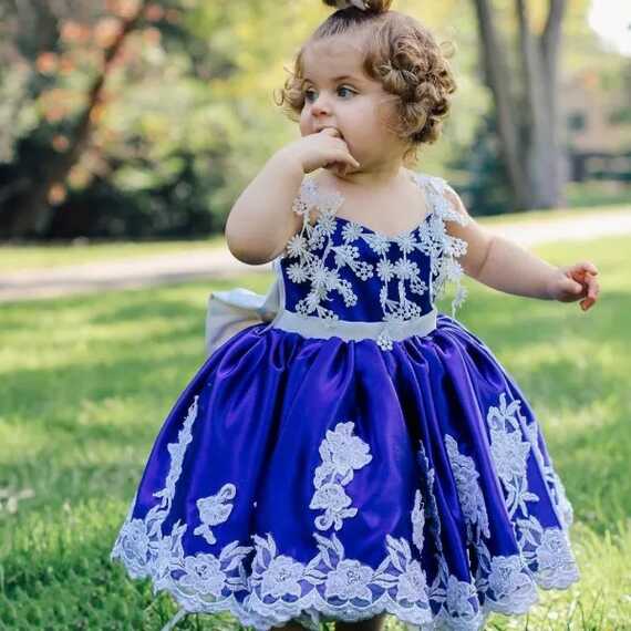 Vintage Lace Royal Blue Childrens Dress In Royal Blue With Beaded ...