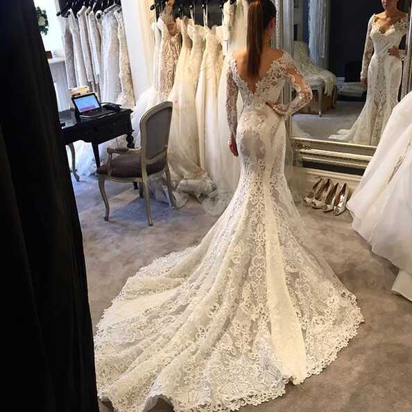 Vintage Lace Sexy Open Back Mermaid Wedding Dresses with Sleeves ...