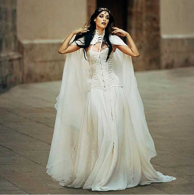 Vintage Medieval A-Line Wedding Dresses With Long Wrap Chiffon ...