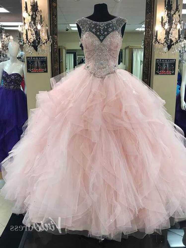 Vintage Pink Princess Ball Gown Prom Dress Beaded Quinceanera ...