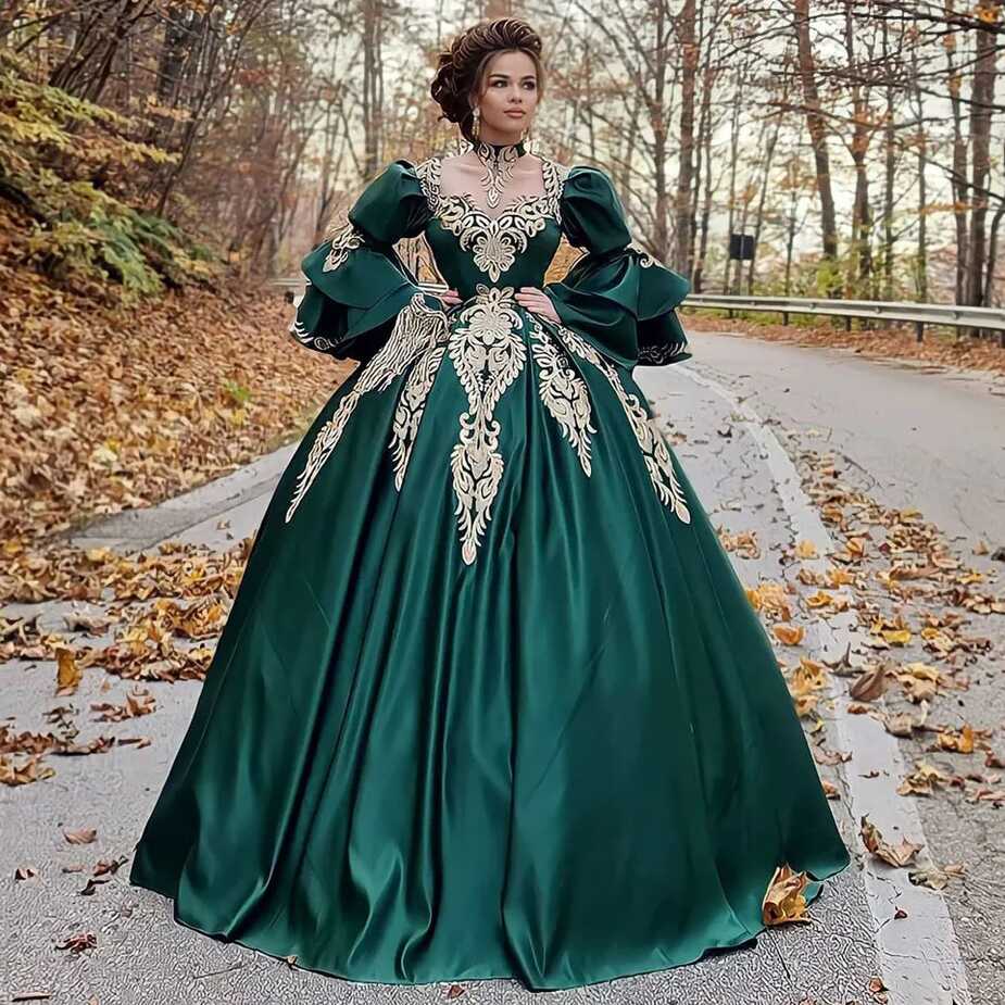 Vintage Princess Lace Appliqued Prom Dresses Long Sleeves ...