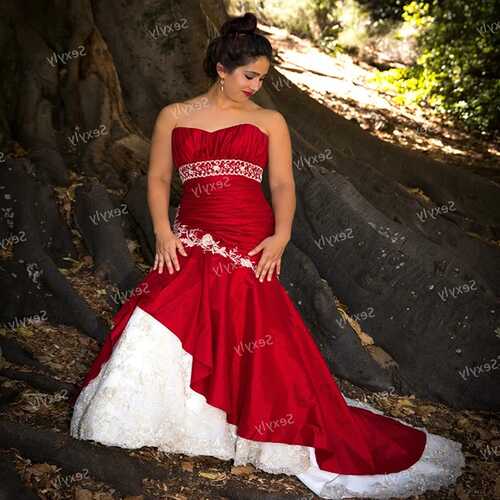 Vintage Red Gothic Mermaid Wedding Dresses With White Lace Rustic ...