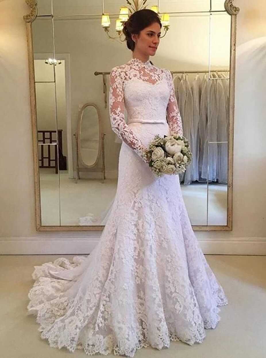 Vintage Wedding Dress with Long Sleeves,Lace Modest Wedding Dress ...