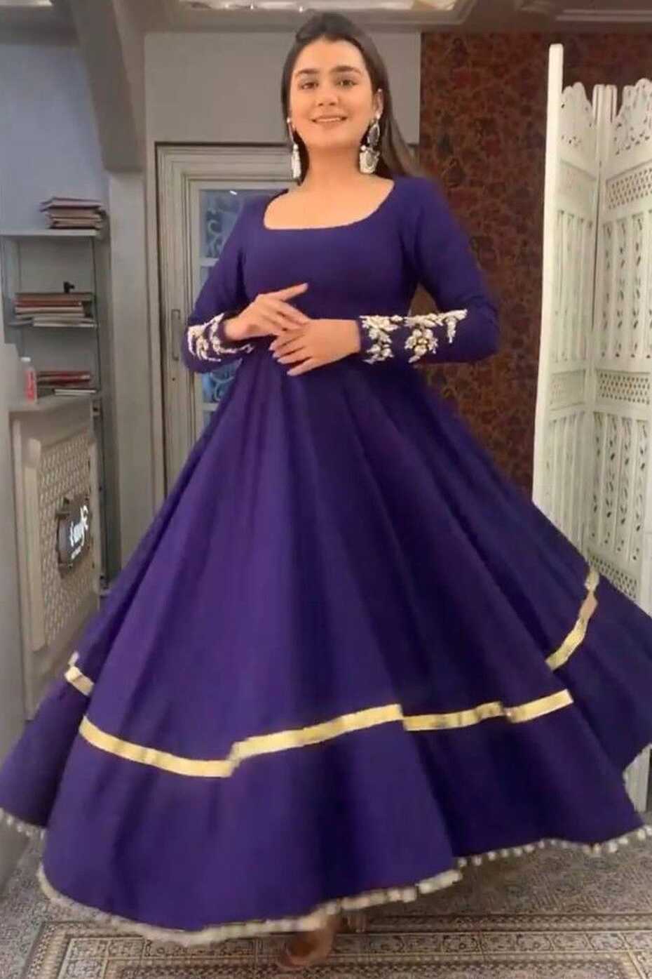 Violet Heavy Georgette Plain Anarkali Style Gown