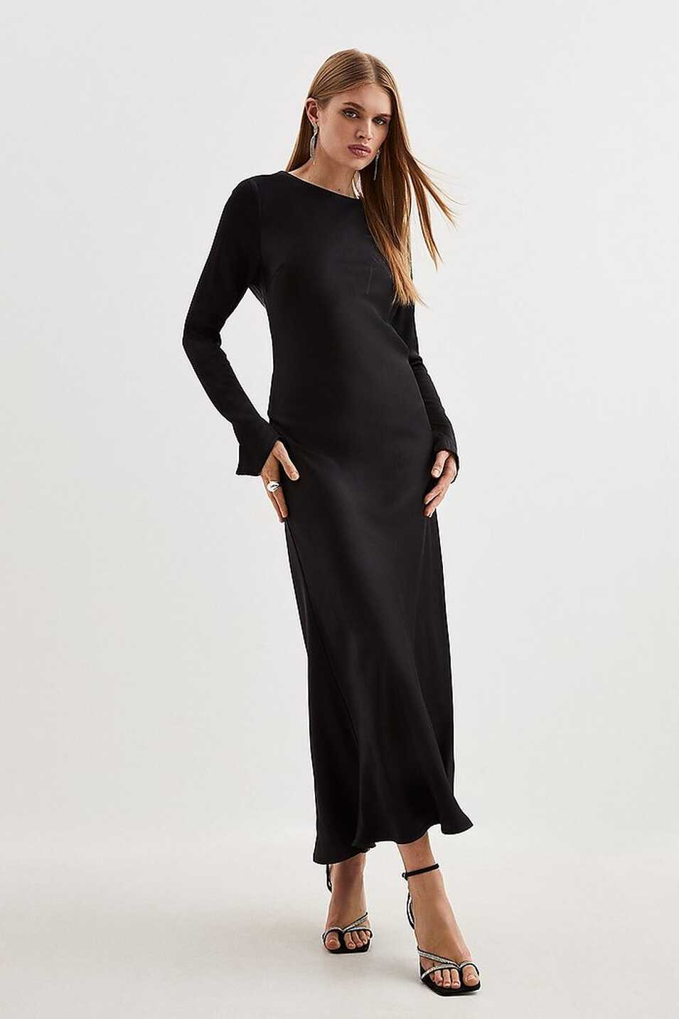 Viscose Satin Woven Long Sleeve Maxi Dress | Karen Millen