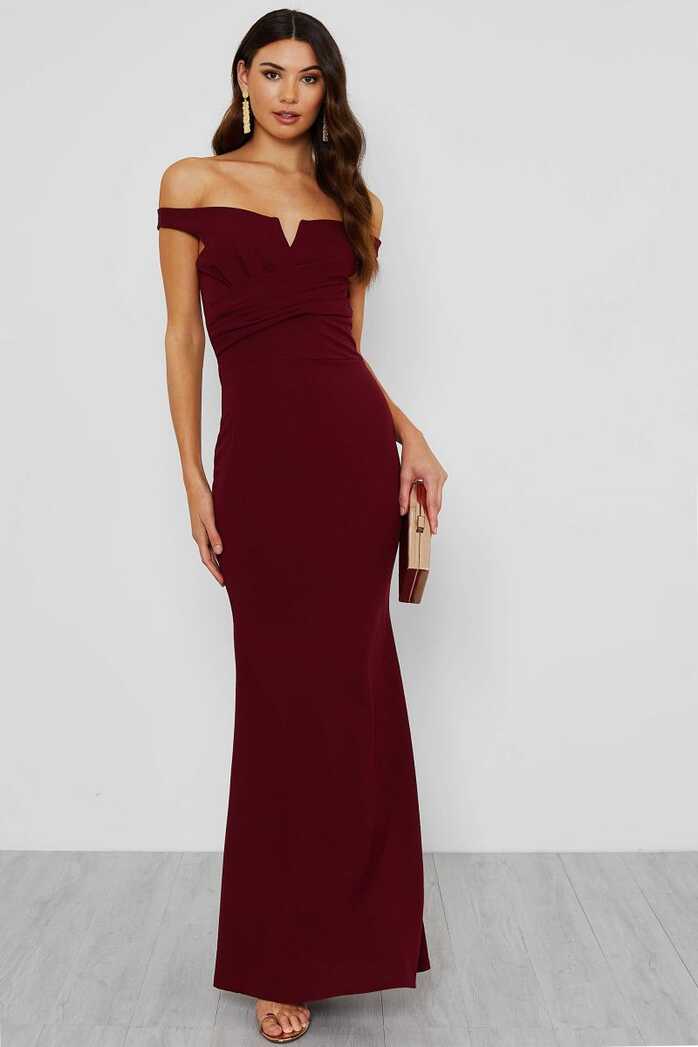 WALG OFF SHOULDER BURGUNDY MAXI DRESS | WALG MAXI DRESS