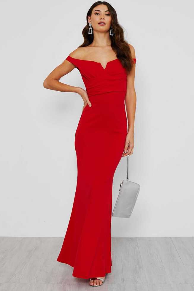 WALG OFF SHOULDER RED MAXI DRESS | WALG MAXI DRESS