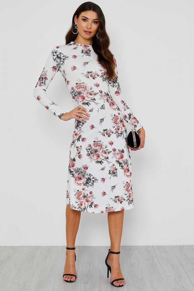 WALG TRACY LONG SLEEVE FLORAL MIDI DRESS | WALG DRESS