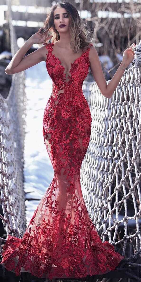 WD0850,Elegant Red Mermaid Applique Wedding Dresses,Trumpet Sexy ...