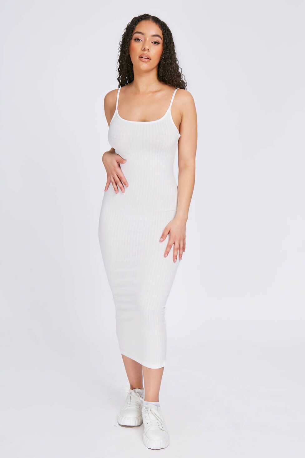 WHITE Ribbed bodycon midi dress | Womens Dresses | Select Fashion