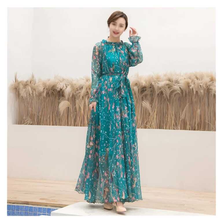 WPYYI Plus Size Long Sleeve Floral Beach Long Dress Summer Casual ...