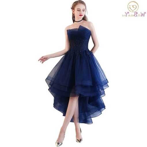 Walk Beside You Navy Blue Evening Dresses Short Front Long Back ...