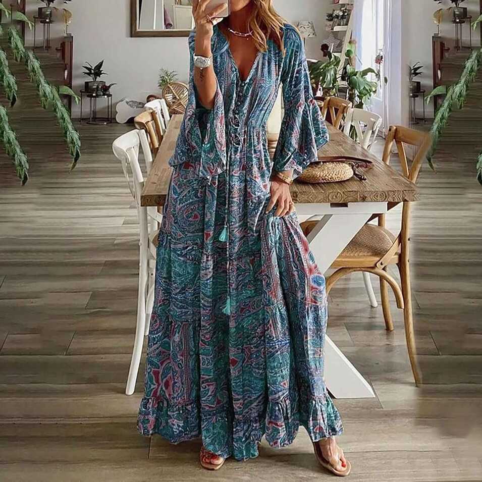 Warehouse Clearance of Sale Womens Floral Printed Boho Dress Beach ...