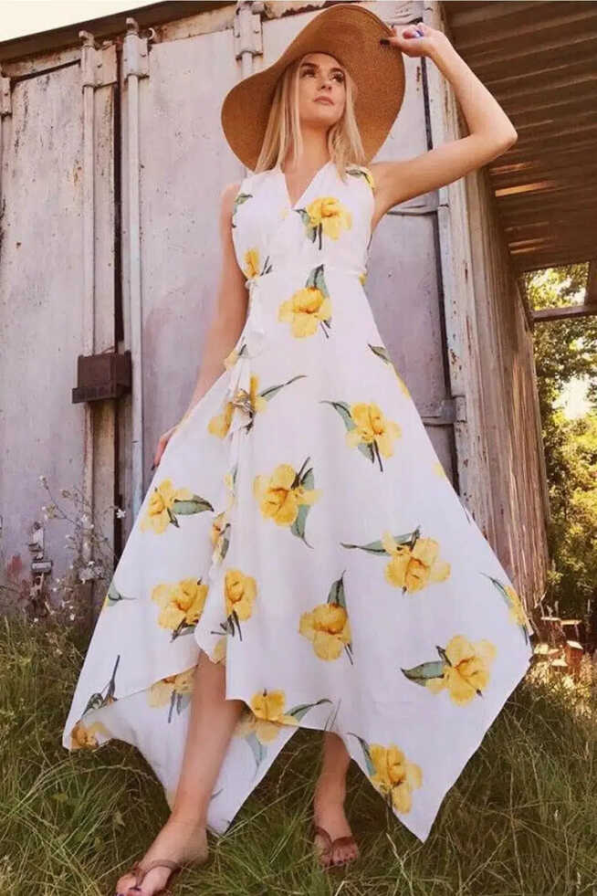 Warehouse Floral Summer Dress White/Yellow / 6