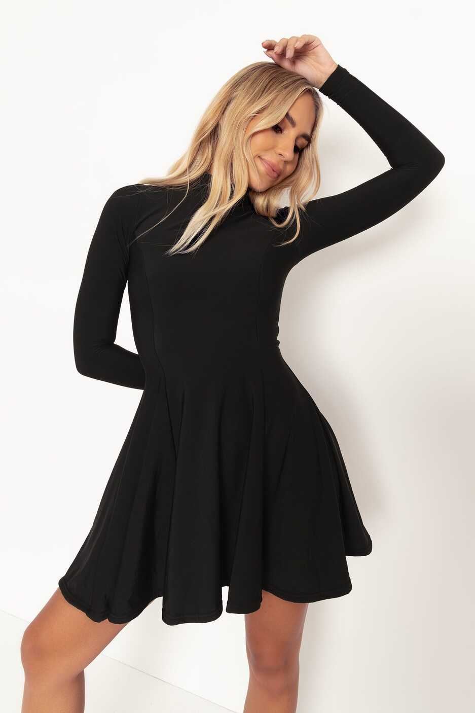 Warm Black Long Sleeve Evil Mini Skater Dress