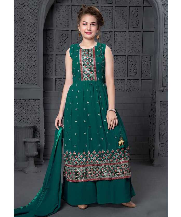 Wedding Designer Green Georgette Naira cut salwar suit - VIRASAT ...