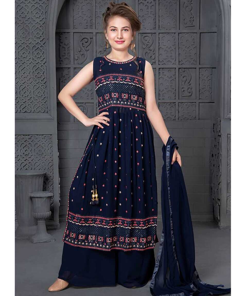 Wedding Designer Navy blue Georgette Naira cut salwar suit ...