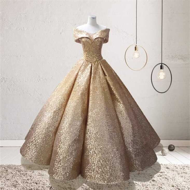 Wedding Dress Women Off The Shoulder Glitter Sequin Ball Gown ...