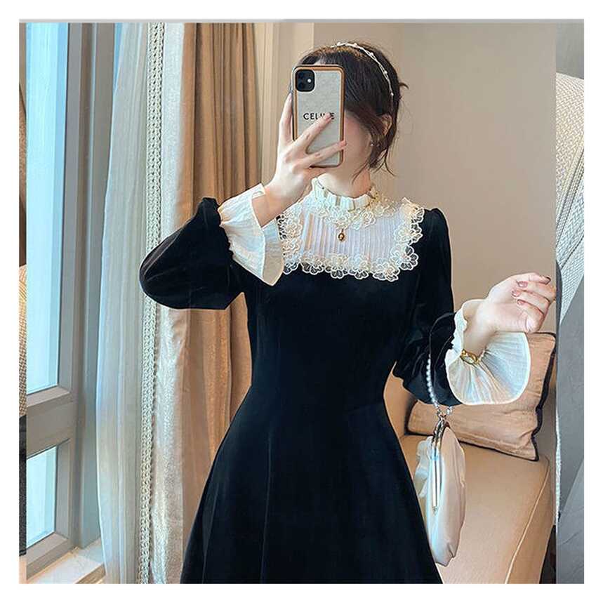 Wedding Dresses for Bride French Retro Black Midi Dress Women ...