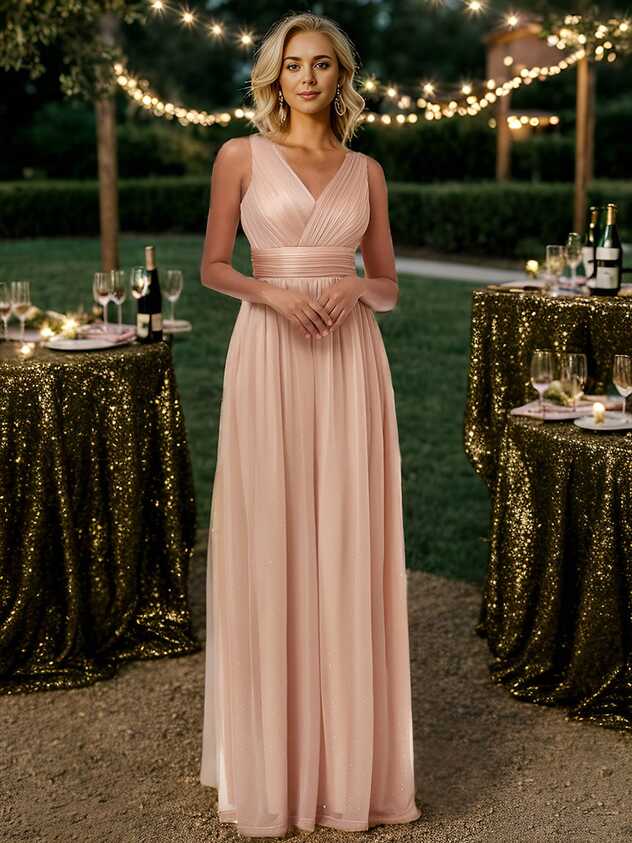 Wedding Guest Dress Sparkly Double V Neck Maxi - Ever-Pretty UK