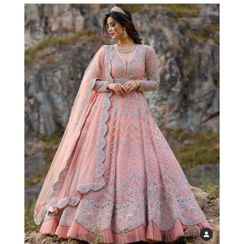 Wedding occasion Special Pink Color Designer Gown in Net ...