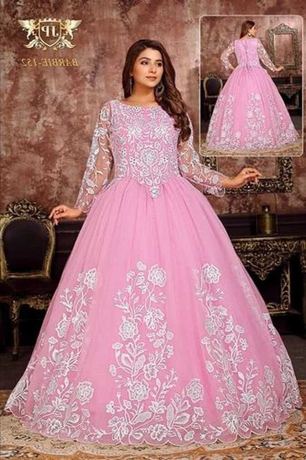 Western Georgette Pink Net Designer Gown, Size: Medium, Stitched ...