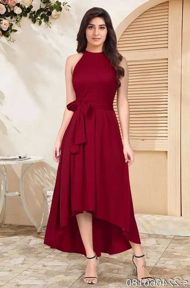 Western Plain Long Maroon Dress