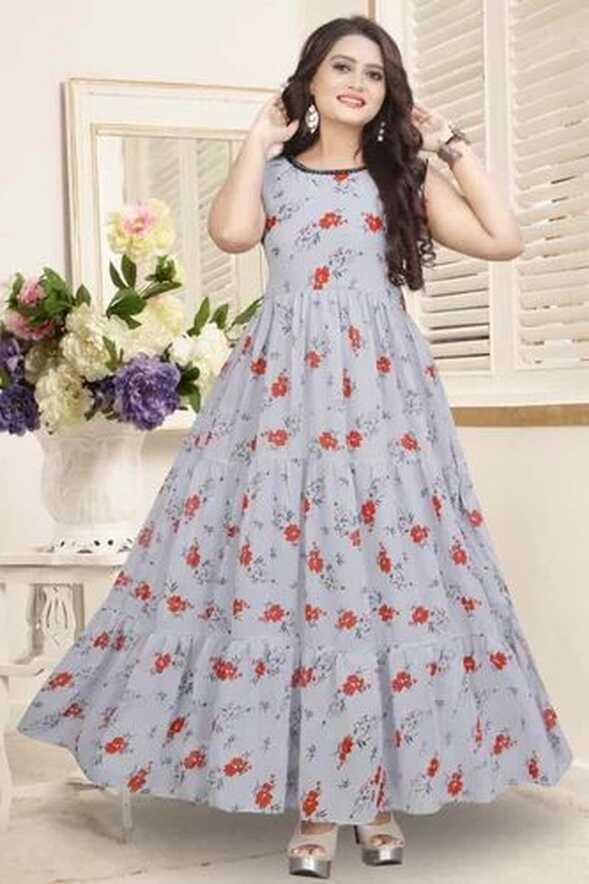 Western Wear Digital Print Beautiful Gown, Women Gown, Gown Frock ...