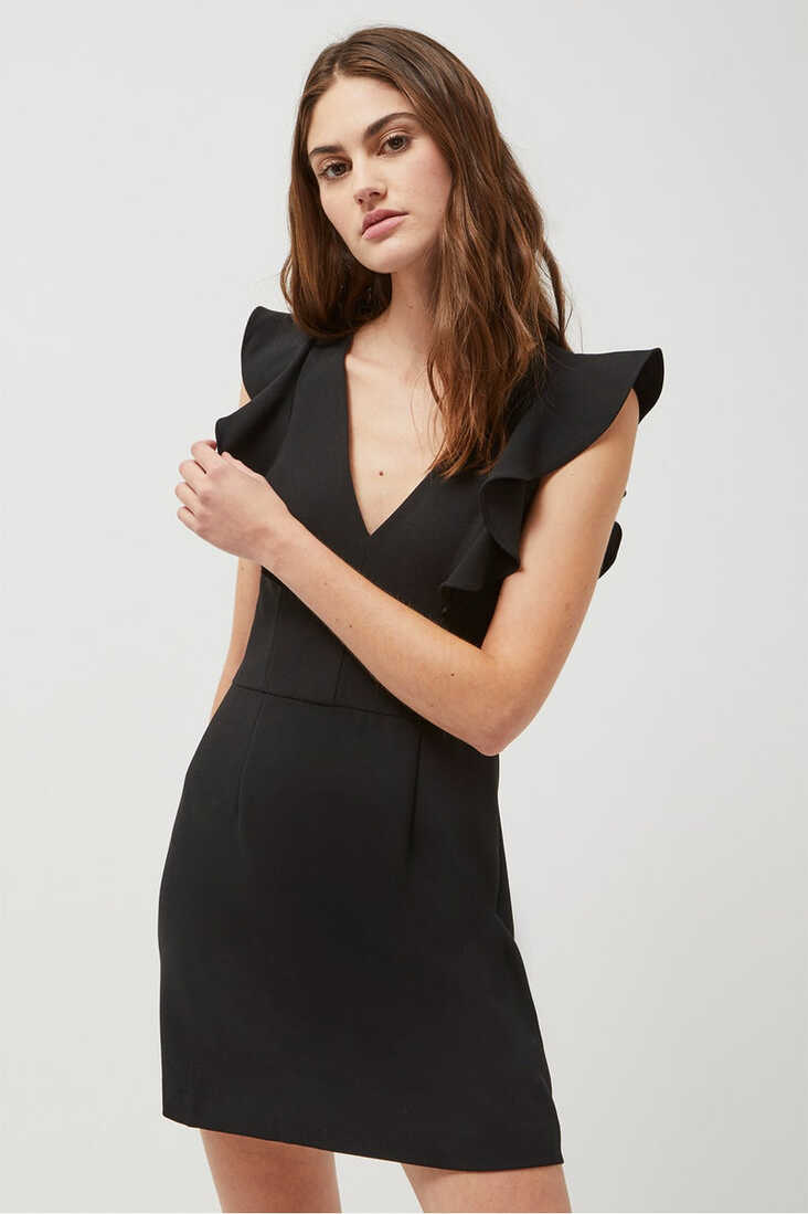 Whisper Ruffle V Neck Dress Black | French Connection US