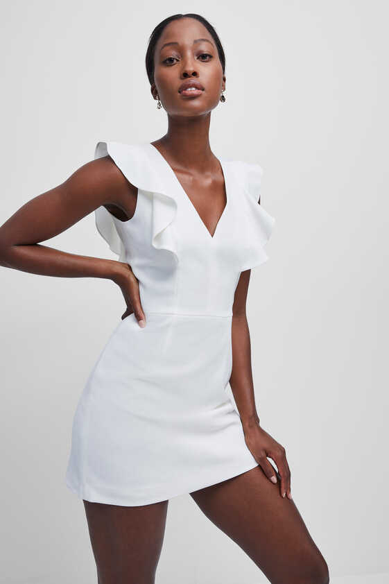 Whisper Ruffle V Neck Dress Summer White | French Connection US