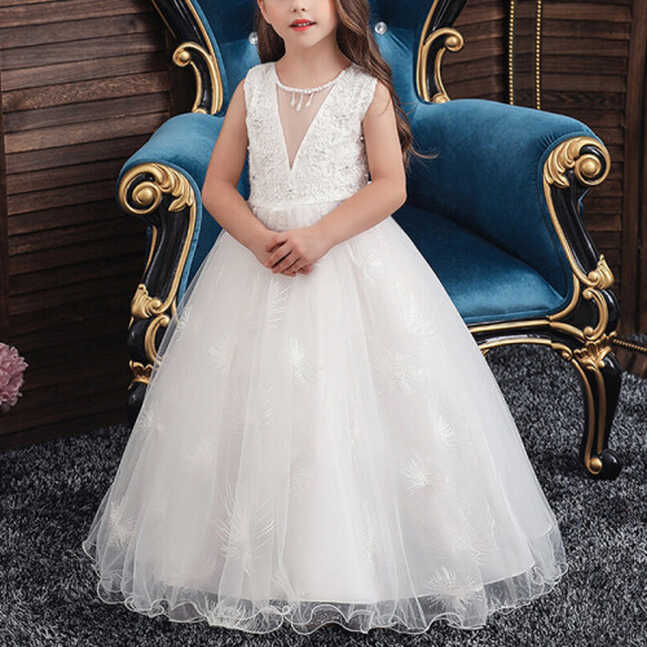 White, 11-12 Years) Girls Party Dress Baby Flower Kids Bridesmaid ...