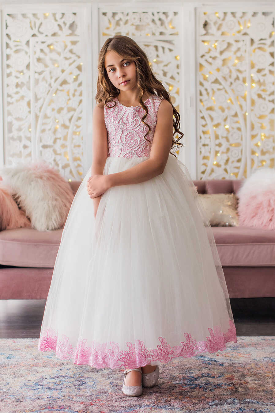 White &amp; Candy Pink Bodice Flower Girl Dress– Armoniia