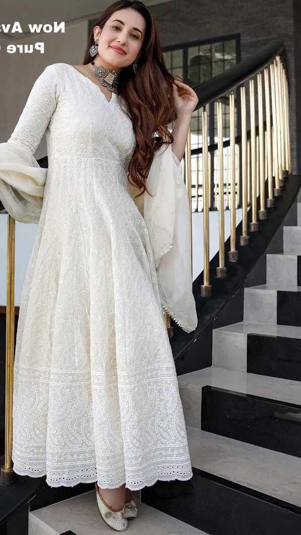 White Anarkali Dress Indian Chikankari Gown Outfit - Etsy