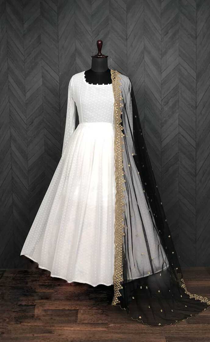 White Anarkali Suit In Fox Georgette With Plain – ReplicaVilla