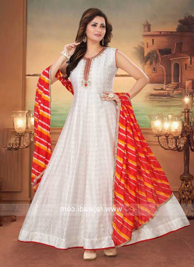 White Anarkali Suit with Orange Dupatta