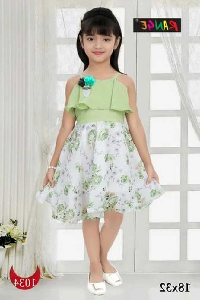 White And Green Printed Girls Party Wear Georgette Frock, Age ...