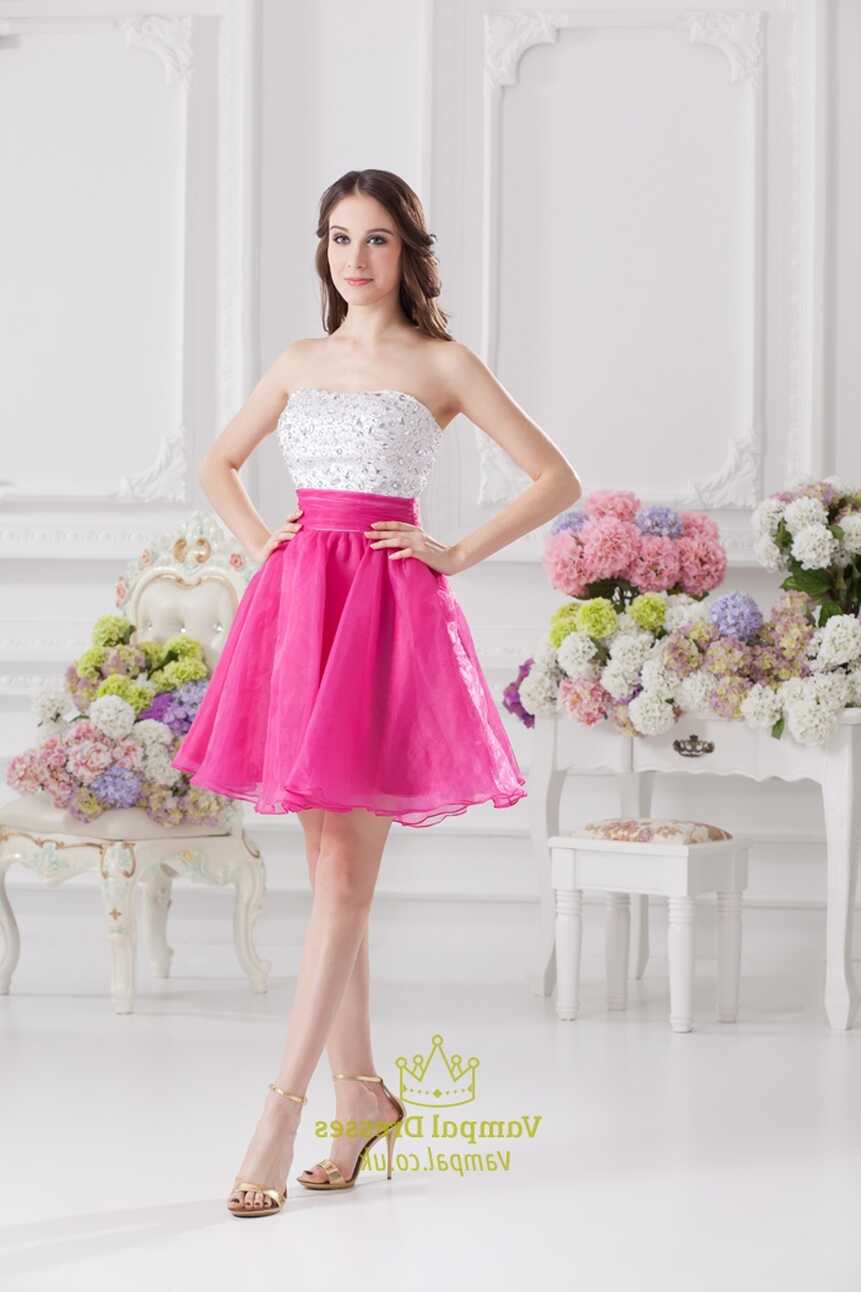 White And Pink Cocktail Dresses,Stock White/Hot Pink Cocktail Dress