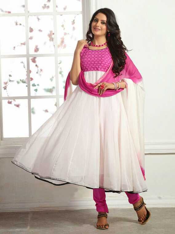 White And Pink Georgette Designer Anarkali Suits at Rs 1150 ...