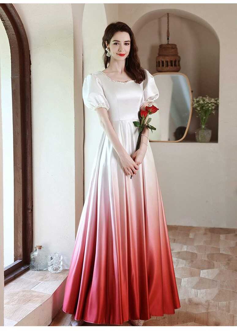 White And Red Prom Dress Satin A Line Wedding Guest Dress