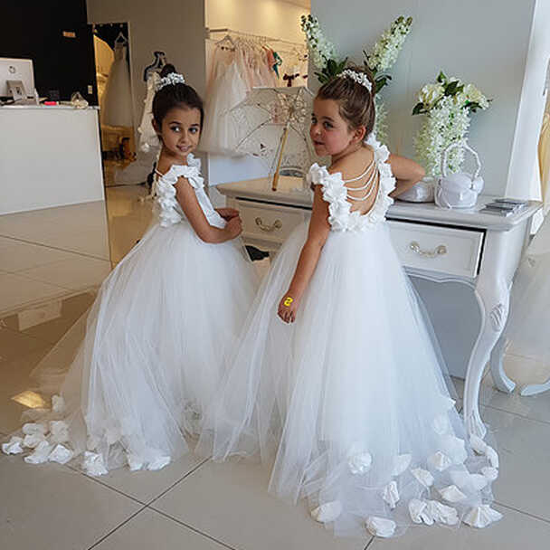 White Backless Applique Flower Girl Dresses, Tulle Lovely Little ...