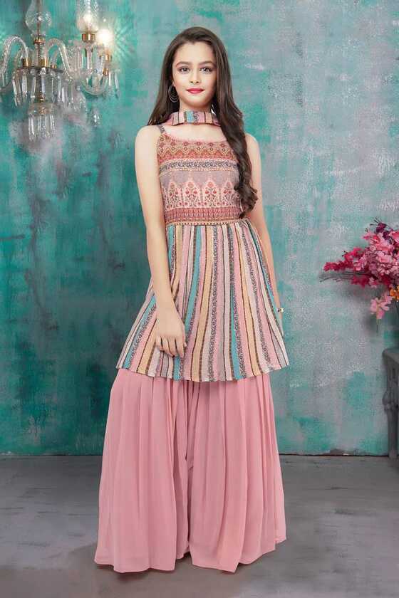 White Button Baby Pink Multicolor Printed ReadyMade Girls Salwar ...