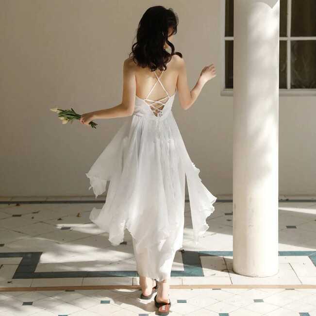 White Chiffon High Low Chic Simple Wedding Party Dress, White ...